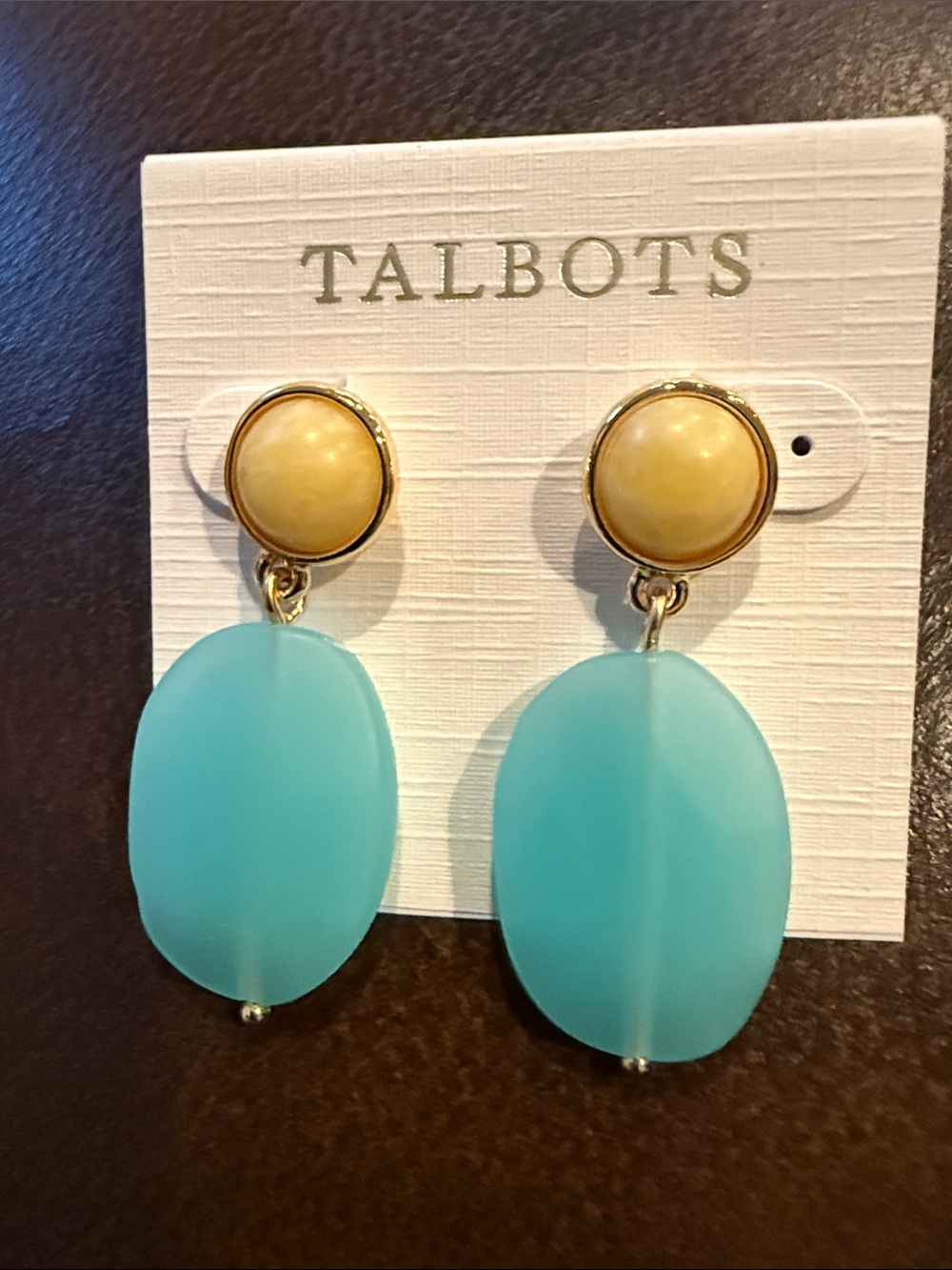 Talbots NWT Gold-Tone Aqua Gem Drop Earrings